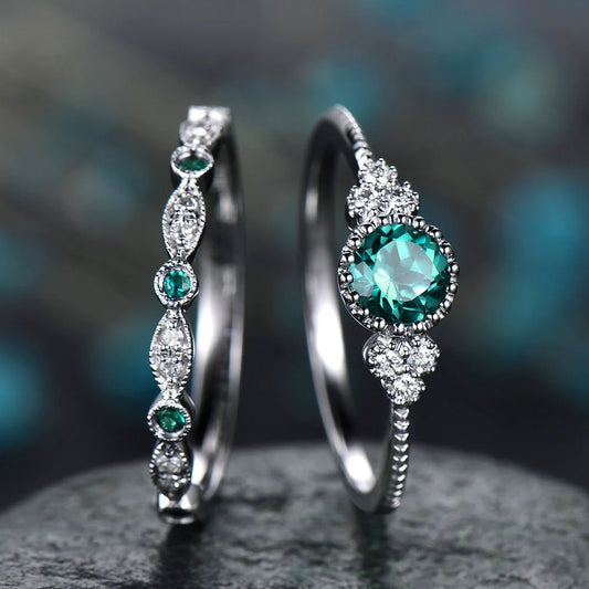 Ladies Copper Geometric Joker Zircon Emerald Ring