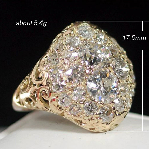 Ladies Copper Goldplated Hemispherical Geometric Inlaid Zircon Ring