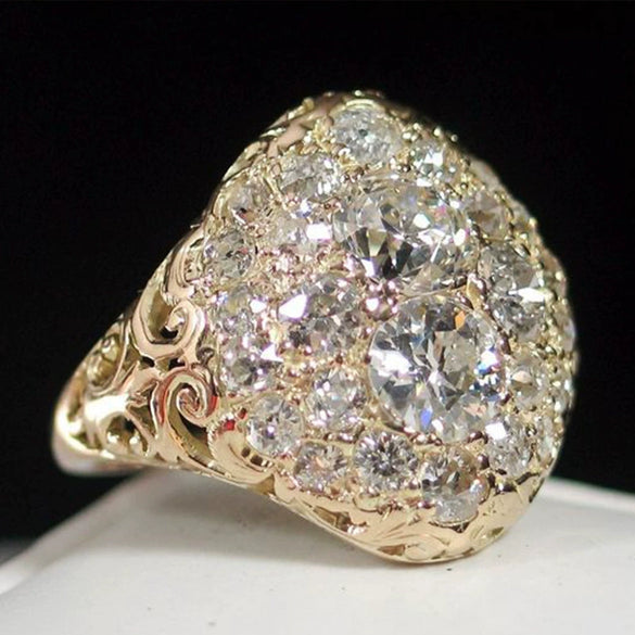 Ladies Copper Goldplated Hemispherical Geometric Inlaid Zircon Ring