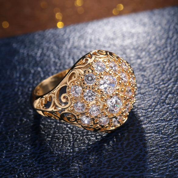Ladies Copper Goldplated Hemispherical Geometric Inlaid Zircon Ring