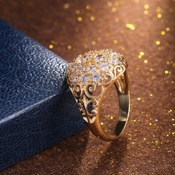 Ladies Copper Goldplated Hemispherical Geometric Inlaid Zircon Ring
