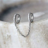 Ladies Copper Inlaid Zircon Geometric Double Ear Hole Conjoined Long Chain Earrings With Electroplating