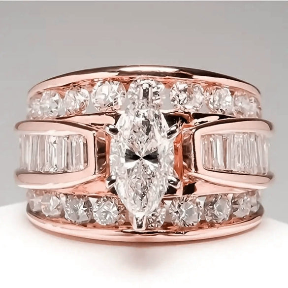 Ladies Copper Inlaid Zircon Light Luxury Geometric Engagement Ring
