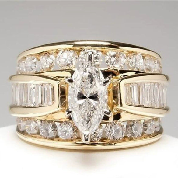 Ladies Copper Inlaid Zircon Light Luxury Geometric Engagement Ring