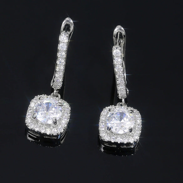Ladies Copper Jewelry Geometric Inlaid Zircon Earring Buckles
