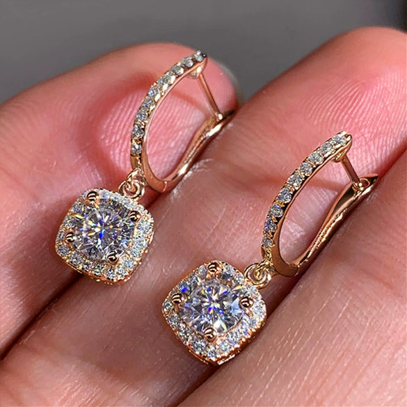 Ladies Copper Jewelry Geometric Inlaid Zircon Earring Buckles