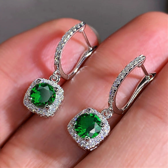 Ladies Copper Jewelry Geometric Inlaid Zircon Earring Buckles