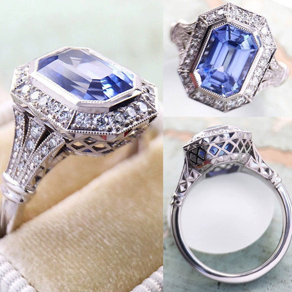 Ladies Copper Long Hexagon Geometric Style Ring With Zircon
