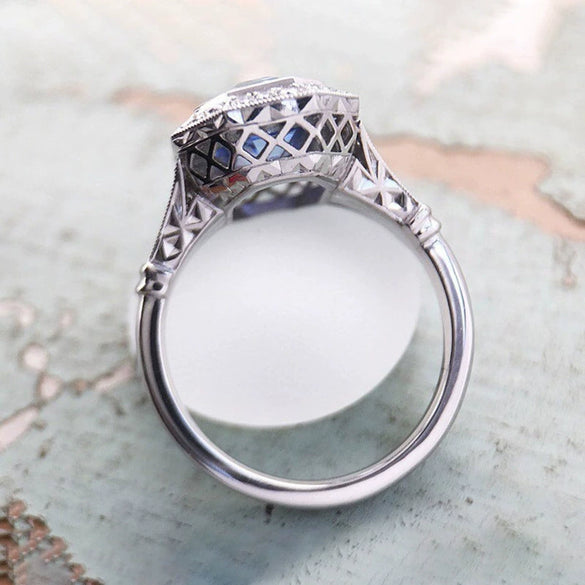 Ladies Copper Long Hexagon Geometric Style Ring With Zircon