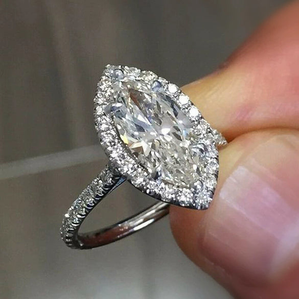Ladies Copper Microinlaid Zircon Horseeyeshaped Geometric Wedding Engagement Ring