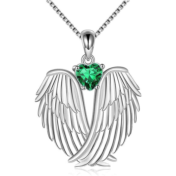 Ladies Copper Mixed Gem Inlay Angel Wings Zircon Necklace With Box Chain And Electroplating Treatment