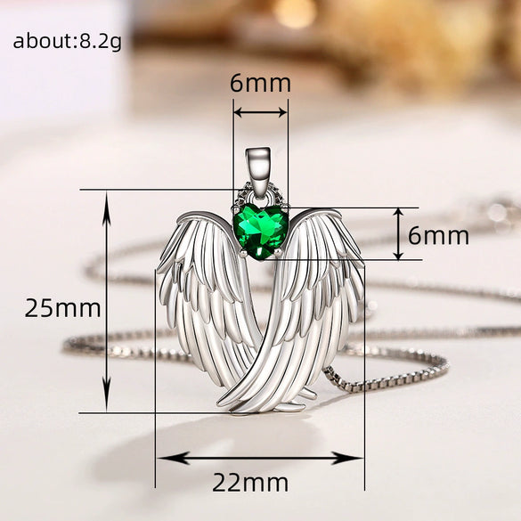 Ladies Copper Mixed Gem Inlay Angel Wings Zircon Necklace With Box Chain And Electroplating Treatment