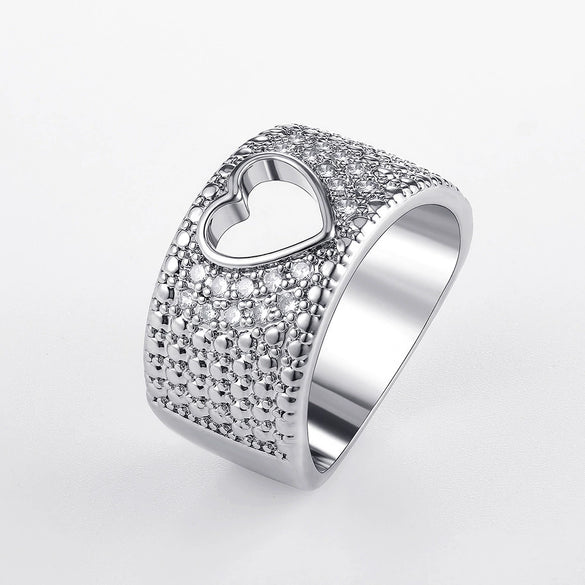Ladies Copper Ring Fashion Accessories Autumn New Exquisite Hollow Love Shape Inlaid Zircon With Geometric Pattern And Electroplating Treatment