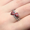 Ladies Copper Ring Set With Zircon Double Heartshaped Multicolor Gemstone Plated Platinum Geometric