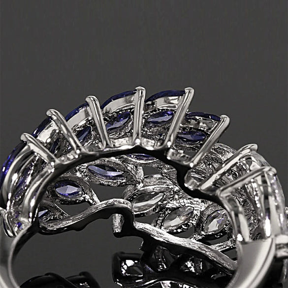 Ladies Copper Ring With Carved Shape Microinlaid Zircon And Leaf Pattern