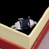 Ladies Copper Ring With Dark Blue Zircon And Geometric Style Platinum Plated