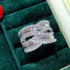 Ladies Copper Ring With Geometric Pattern And Micro Inlaid Zircon