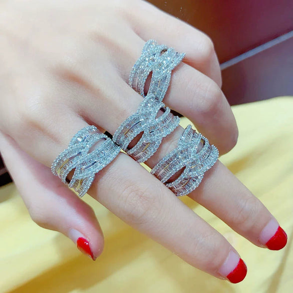 Ladies Copper Ring With Geometric Pattern And Micro Inlaid Zircon