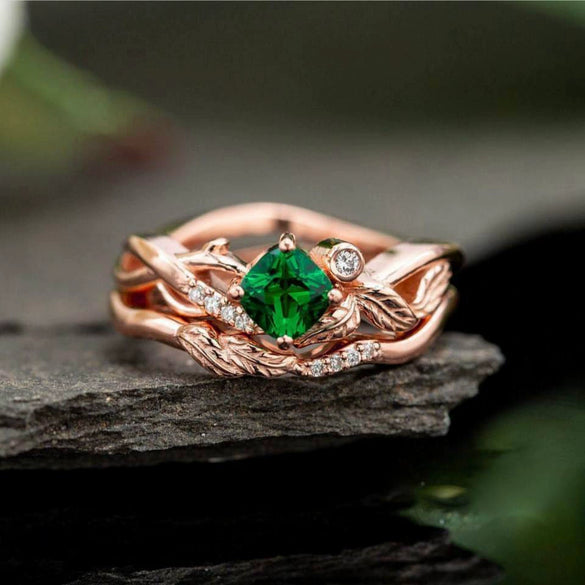Ladies Copper Ring With Simulated Square Zircon And Geometric Pattern Jewelry
