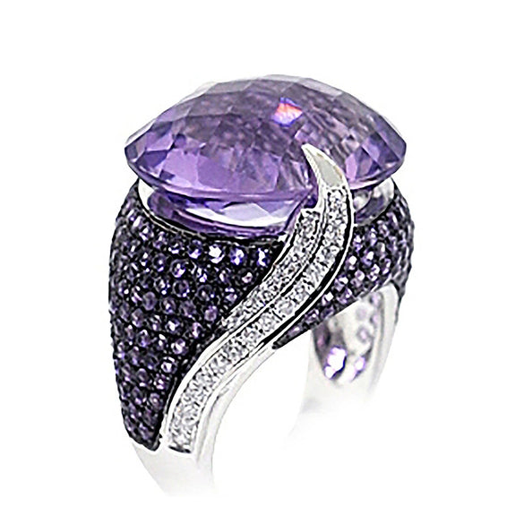 Ladies Copper Ring With Wild Purple Zircon And Geometric Design