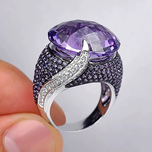 Ladies Copper Ring With Wild Purple Zircon And Geometric Design