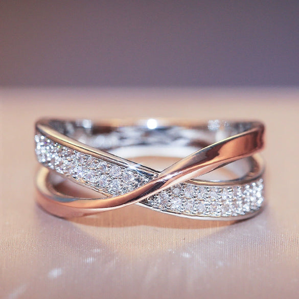 Ladies Copper Zircon Geometric X Shaped Ring Jewelry