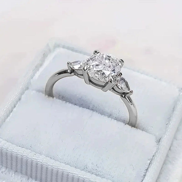 Ladies Copper Zircon Micro Inlay Four Claw Ring With Geometric Style