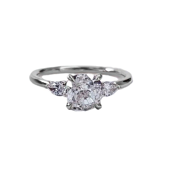 Ladies Copper Zircon Micro Inlay Four Claw Ring With Geometric Style