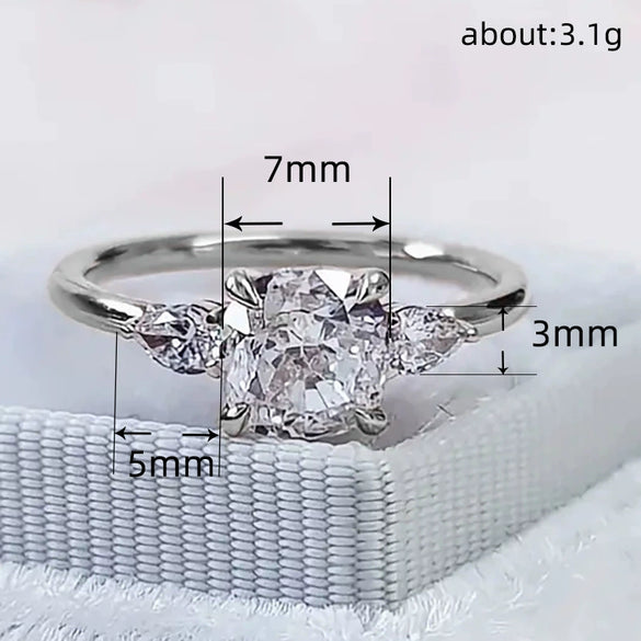 Ladies Copper Zircon Micro Inlay Four Claw Ring With Geometric Style