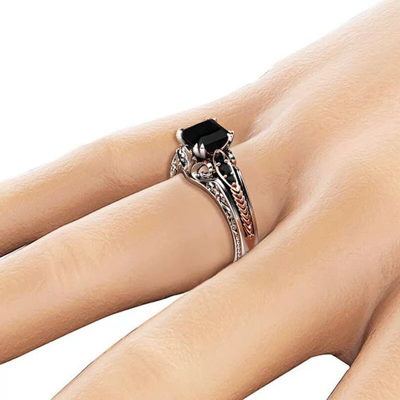 Ladies Copper Zircon Ring With Geometric Design And Exquisite Hollow Style