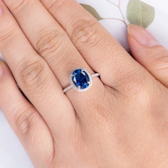 Ladies Copper Zircon Ring With Geometric Design And Sapphire Blue Color