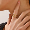 Ladies Doublelayer Stainless Steel Geometric Cross Open Ring 18K Goldplated