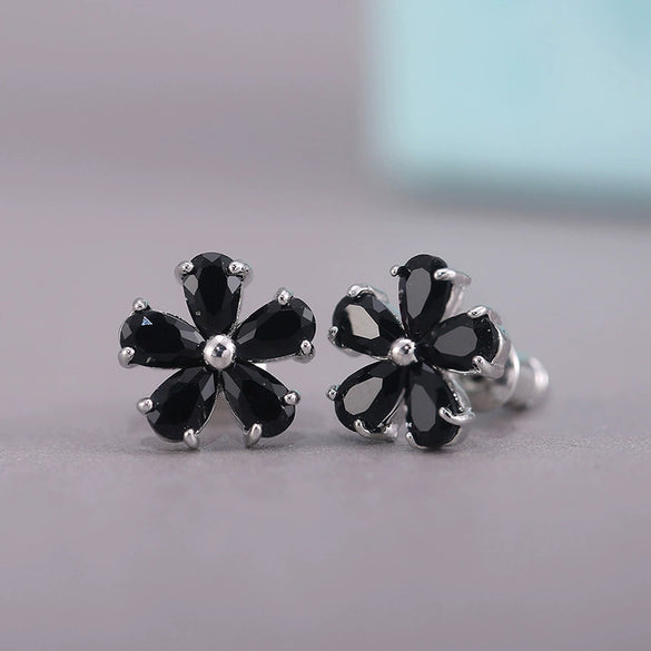 Ladies Earrings Copper Zircon Small Flower Style
