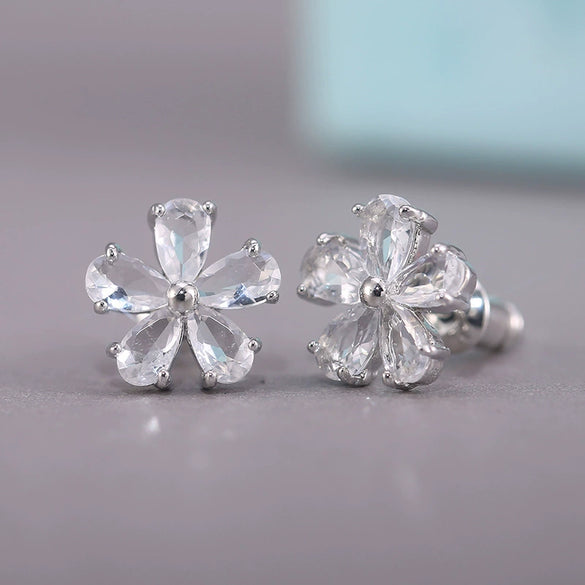 Ladies Earrings Copper Zircon Small Flower Style