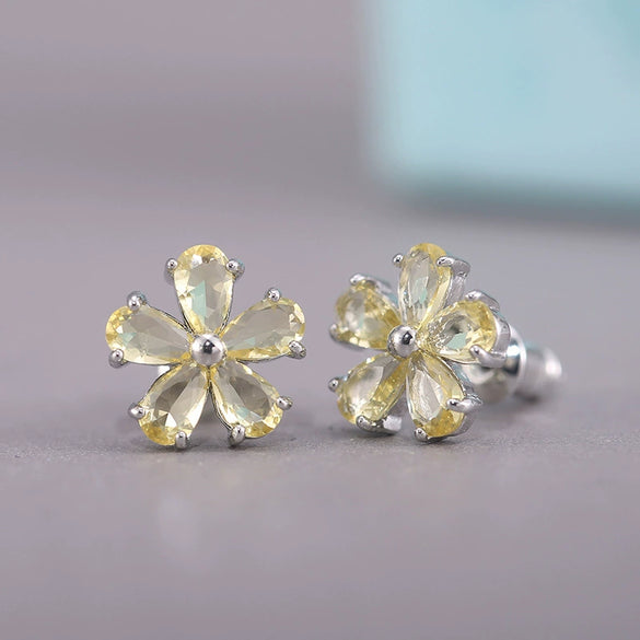 Ladies Earrings Copper Zircon Small Flower Style