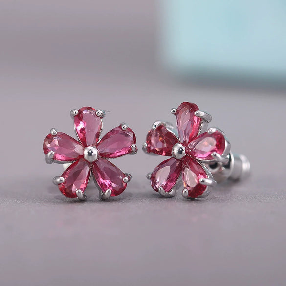 Ladies Earrings Copper Zircon Small Flower Style