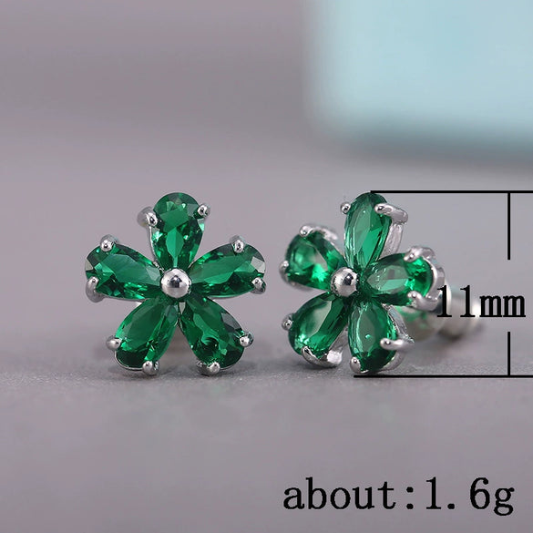 Ladies Earrings Copper Zircon Small Flower Style