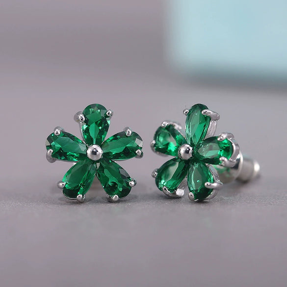 Ladies Earrings Copper Zircon Small Flower Style