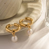 Ladies Earrings Freshwater Pearl Pendant Titanium Steel Geometric Electroplated