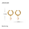 Ladies Earrings Freshwater Pearl Pendant Titanium Steel Geometric Electroplated
