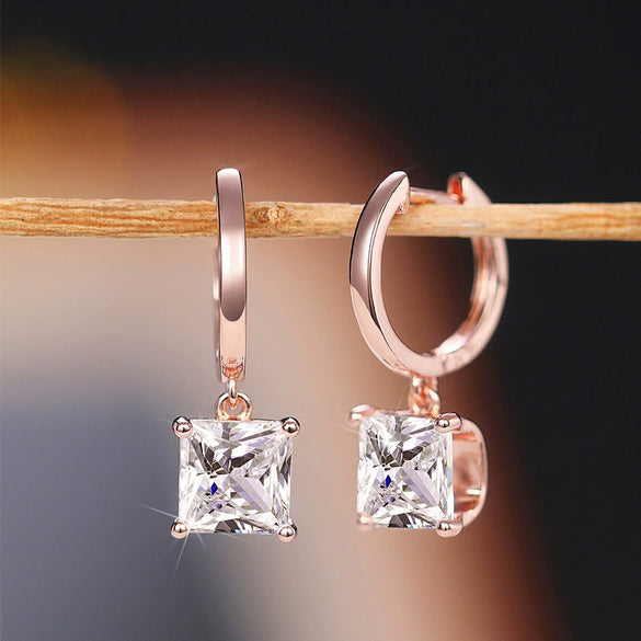 Ladies Earrings Luxury Fourclaw Inlaid Zircon Geometric Copper Ear Jewelry