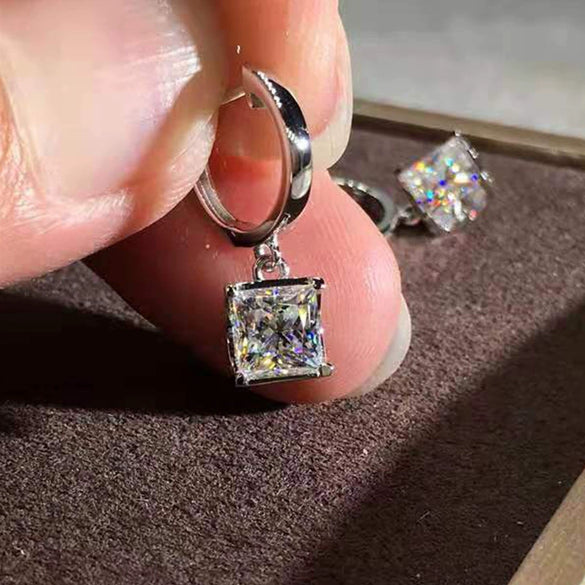 Ladies Earrings Luxury Fourclaw Inlaid Zircon Geometric Copper Ear Jewelry