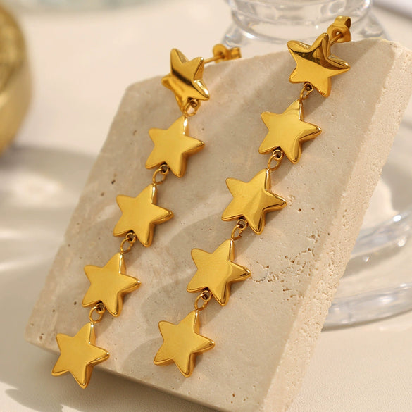 Ladies Earrings 316L Stainless Steel Geometric Style Electroplating Small Star Design Retro Jewelry