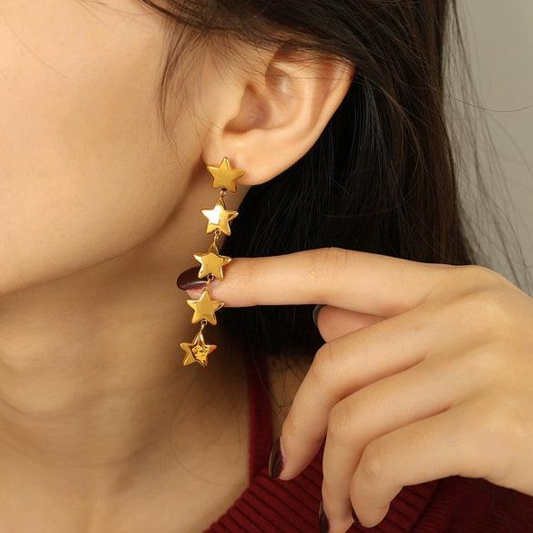 Ladies Earrings 316L Stainless Steel Geometric Style Electroplating Small Star Design Retro Jewelry