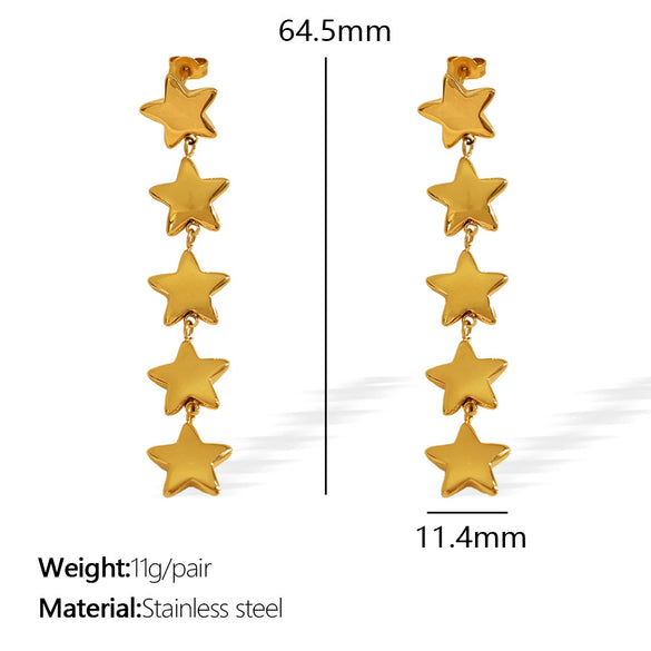 Ladies Earrings 316L Stainless Steel Geometric Style Electroplating Small Star Design Retro Jewelry