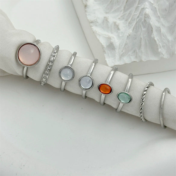 Ladies Egg Shaped Round Joint Ring Set Made Of Resin And Alloy With Electroplating Design And Geometric Style For Wholesale