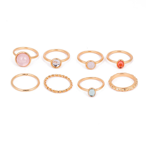 Ladies Egg Shaped Round Joint Ring Set Made Of Resin And Alloy With Electroplating Design And Geometric Style For Wholesale