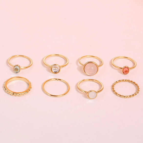 Ladies Egg Shaped Round Joint Ring Set Made Of Resin And Alloy With Electroplating Design And Geometric Style For Wholesale
