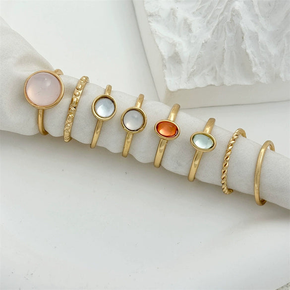 Ladies Egg Shaped Round Joint Ring Set Made Of Resin And Alloy With Electroplating Design And Geometric Style For Wholesale