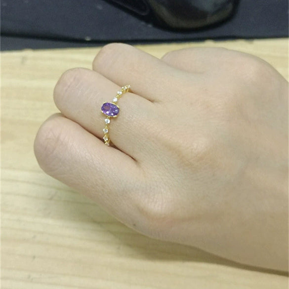 Ladies Egg Shaped S925 Sterling Silver Wedding Ring With Purple Gold Diamonds Colored Diamonds And Zirconia Geometric Pattern